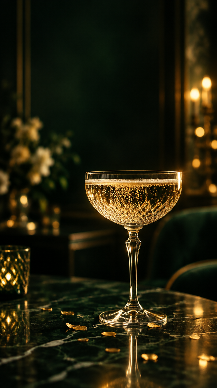 Champagneglas i gyldent lys